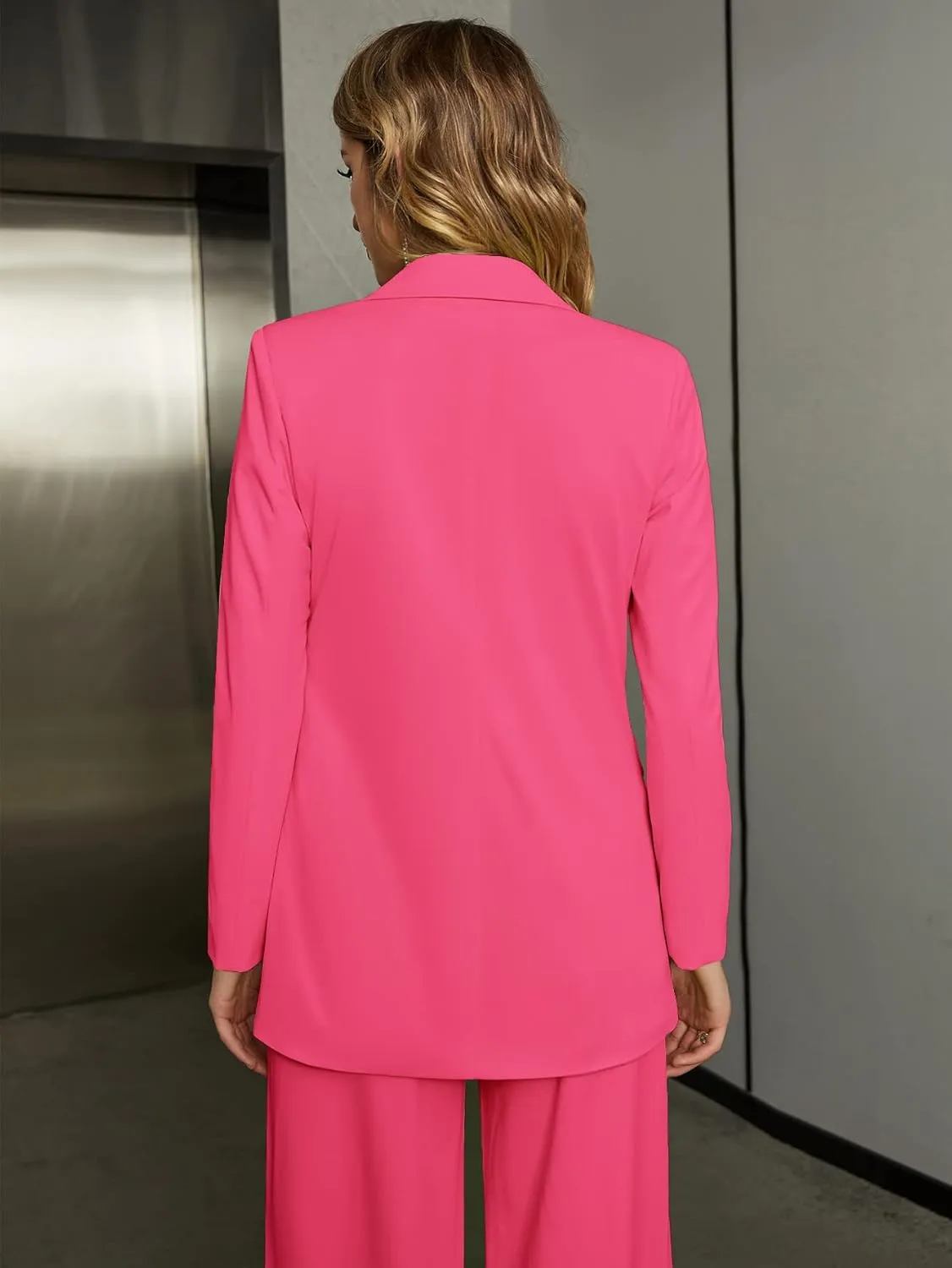 EXTRO&VERT Women Suit Two Pieces Outfit Long Sleeve Business Casual Blazer Jacket with Wide Leg Pant Suit Set for Work