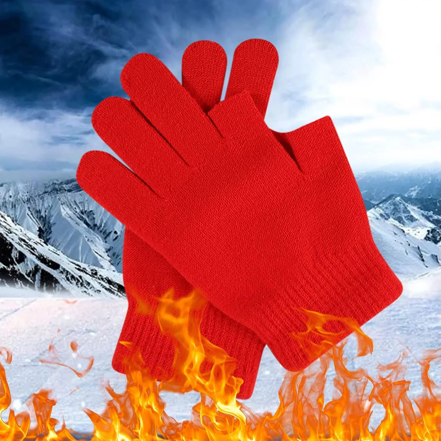 Fingerless Gloves Winter Warm Knit Gloves Stretchy Full Finger Gloves for Kids Women Men
