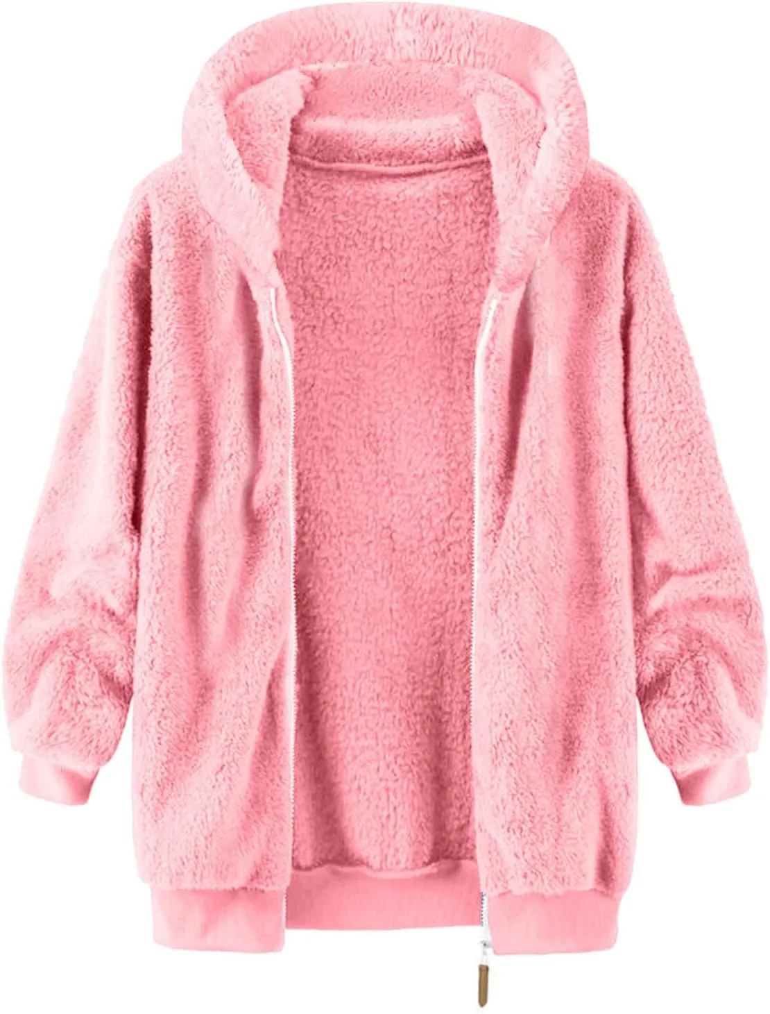 Fleece Jacket Men Fuzzy Zip up Hoodie Open Front Hooded Cardigan Faux Fur Coat Warm Fall Winter Jackets Thermal Outwear