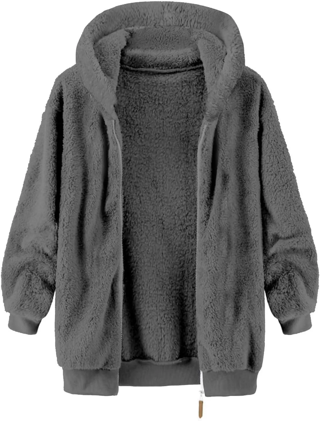 Fleece Jacket Men Fuzzy Zip up Hoodie Open Front Hooded Cardigan Faux Fur Coat Warm Fall Winter Jackets Thermal Outwear