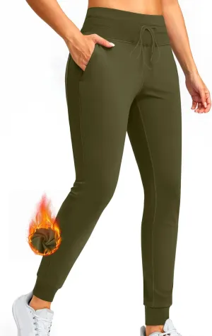 Fleece Lined Joggers for Women, High Waisted Thermal Winter Warm Pants Sweatpants Running Hiking Pants with Pockets