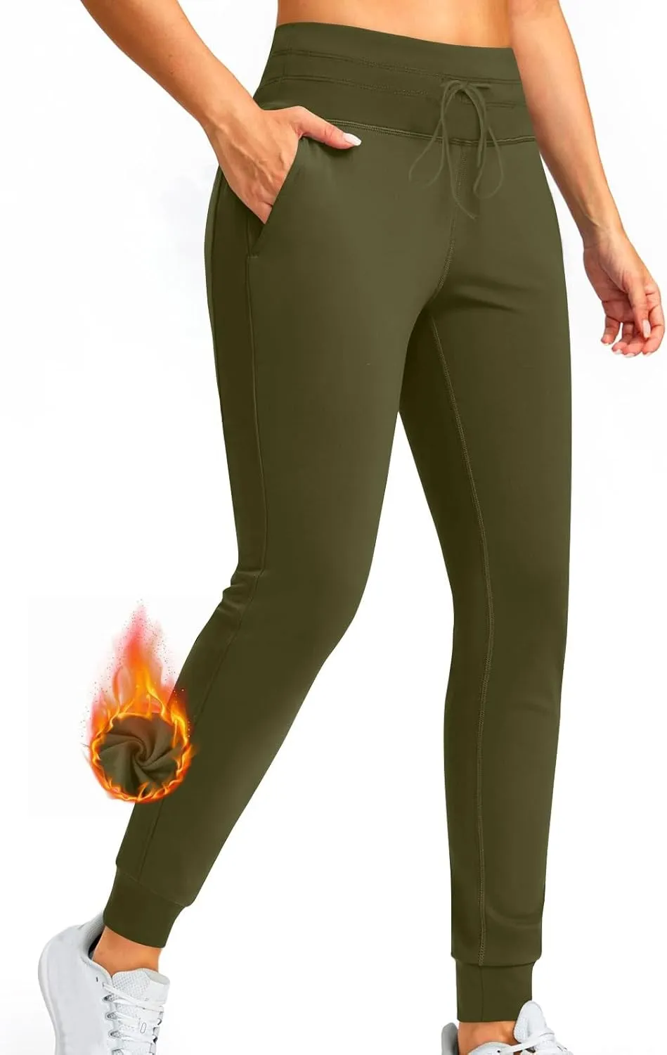 Fleece Lined Joggers for Women, High Waisted Thermal Winter Warm Pants Sweatpants Running Hiking Pants with Pockets
