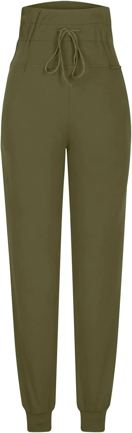 Fleece Lined Joggers for Women, High Waisted Thermal Winter Warm Pants Sweatpants Running Hiking Pants with Pockets
