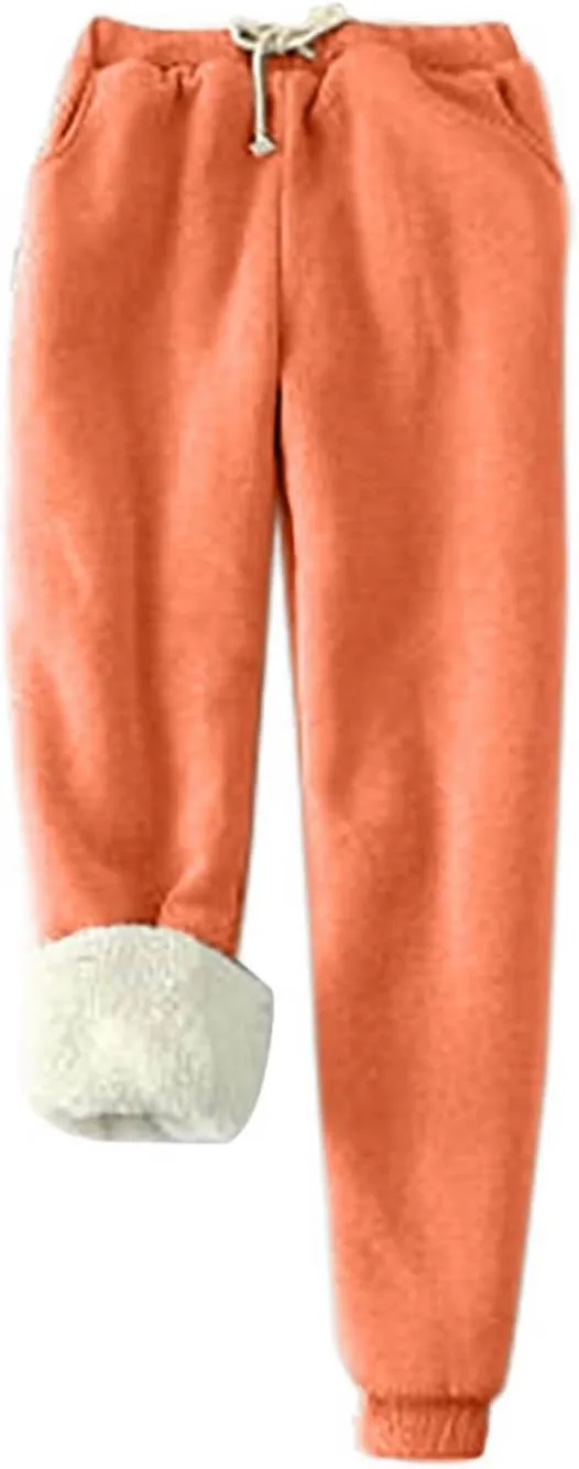 Fleece Lined Sweatpants Women Plus Size Winter Sherpa Lined Athletic Joggers Drawstring 2024 Warm Pants with Pockets