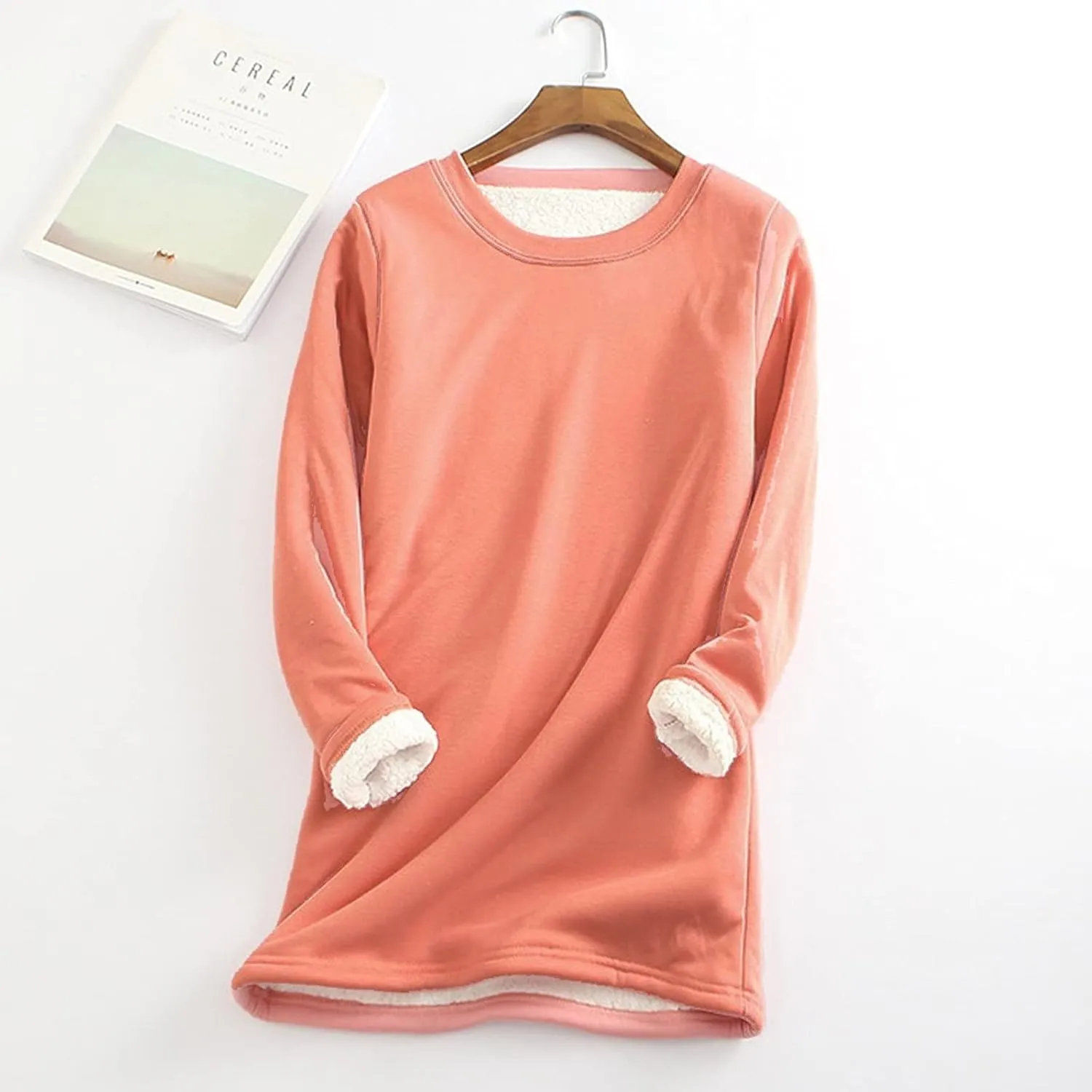 Fleece Lined Sweatshirt Women Winter Warm Sherpa Lined Fleece Crewneck Sweatshirts Pullover Long Sleeve Loungewear