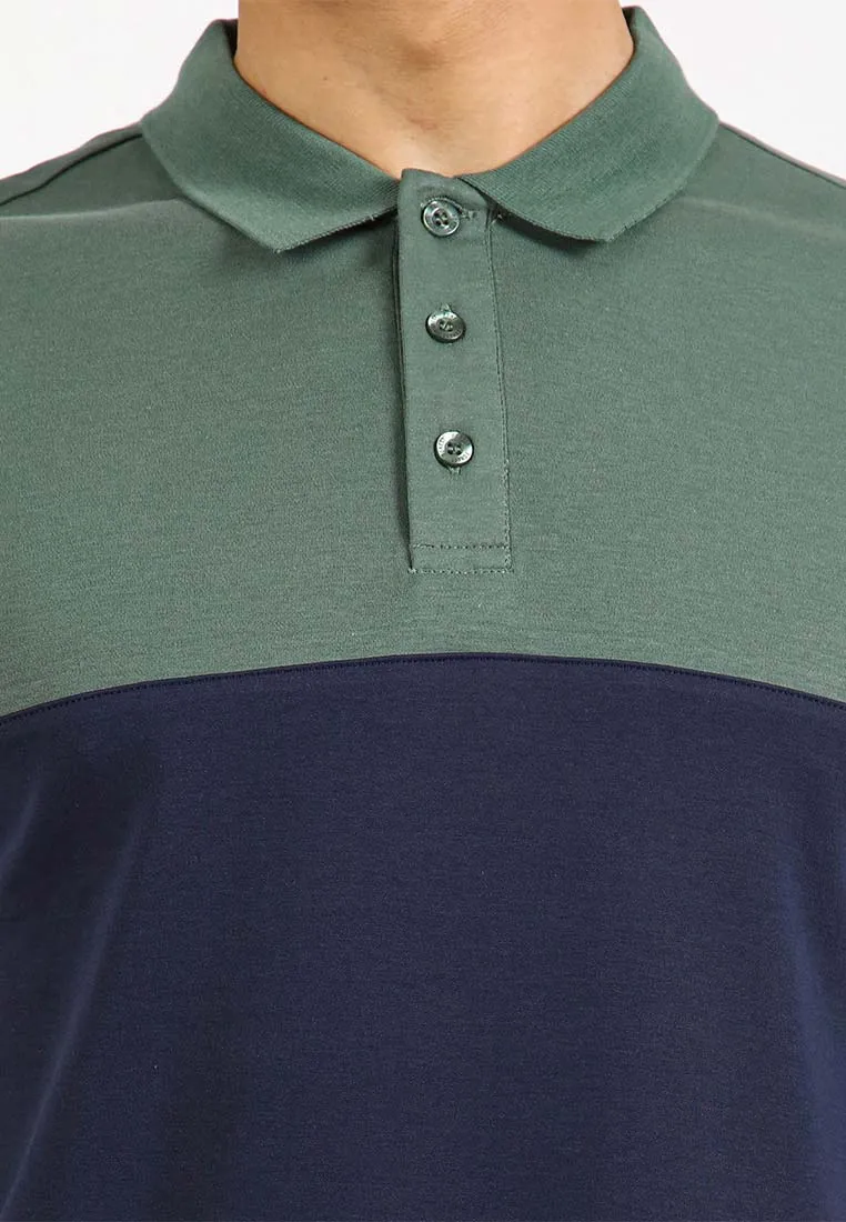 Forest Premium Weight Cotton Polo Tee 220gsm Interlock Knitted Colour Block Short Sleeve | Baju T Shirt Lelaki - 23851