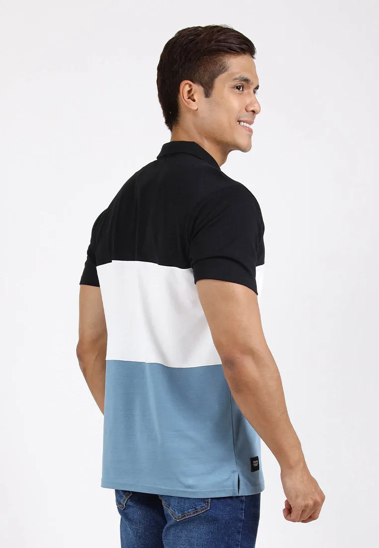 Forest Premium Weight Cotton Polo Tee 220gsm Interlock Knitted Colour Block Short Sleeve | Baju T Shirt Lelaki - 23851