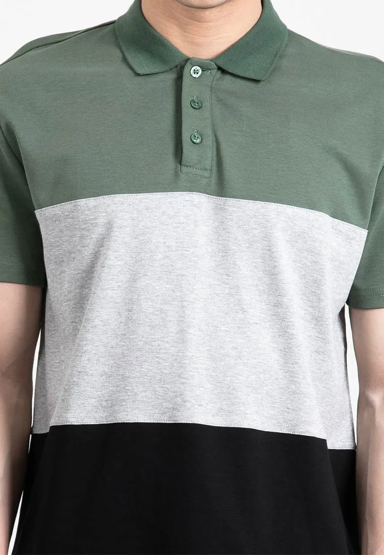 Forest Premium Weight Cotton Polo Tee 220gsm Interlock Knitted Colour Block Short Sleeve | Baju T Shirt Lelaki - 23851