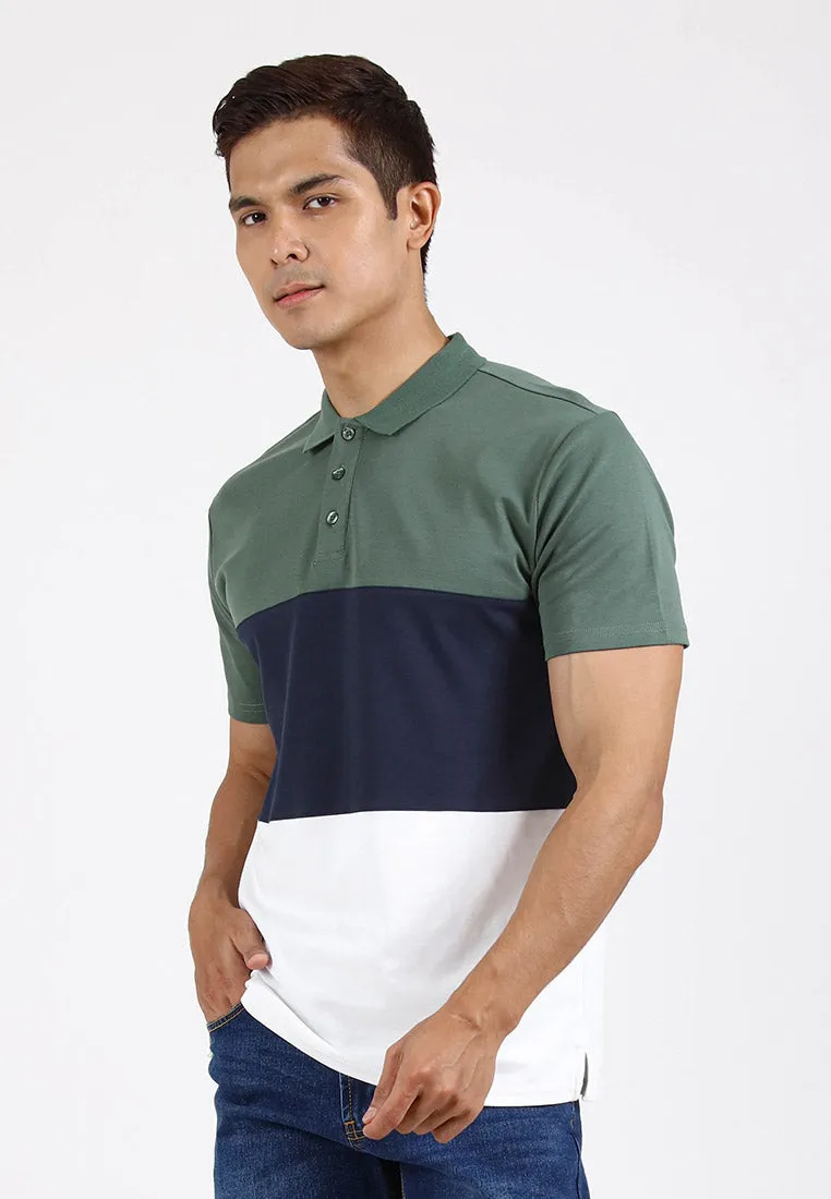 Forest Premium Weight Cotton Polo Tee 220gsm Interlock Knitted Colour Block Short Sleeve | Baju T Shirt Lelaki - 23851