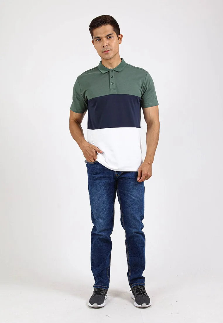 Forest Premium Weight Cotton Polo Tee 220gsm Interlock Knitted Colour Block Short Sleeve | Baju T Shirt Lelaki - 23851