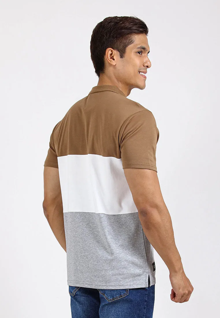 Forest Premium Weight Cotton Polo Tee 220gsm Interlock Knitted Colour Block Short Sleeve | Baju T Shirt Lelaki - 23851