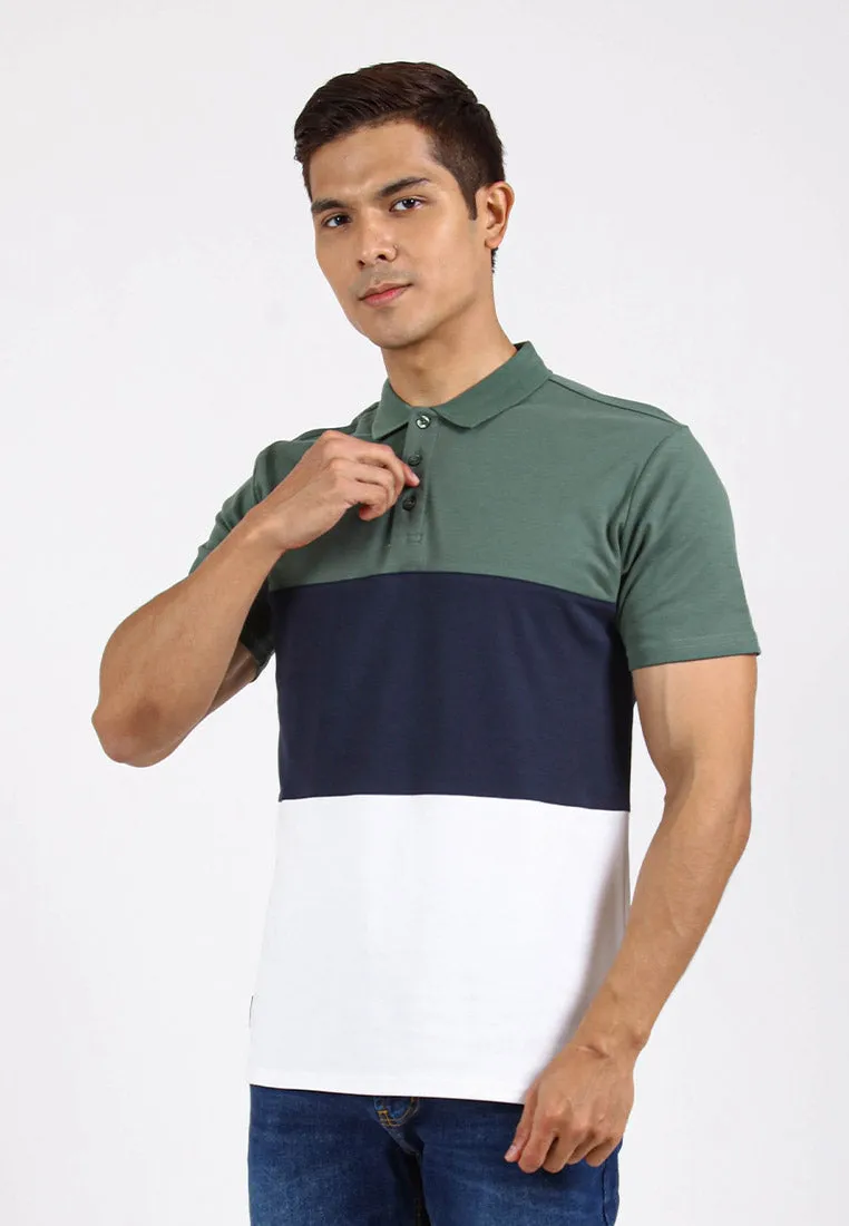 Forest Premium Weight Cotton Polo Tee 220gsm Interlock Knitted Colour Block Short Sleeve | Baju T Shirt Lelaki - 23851
