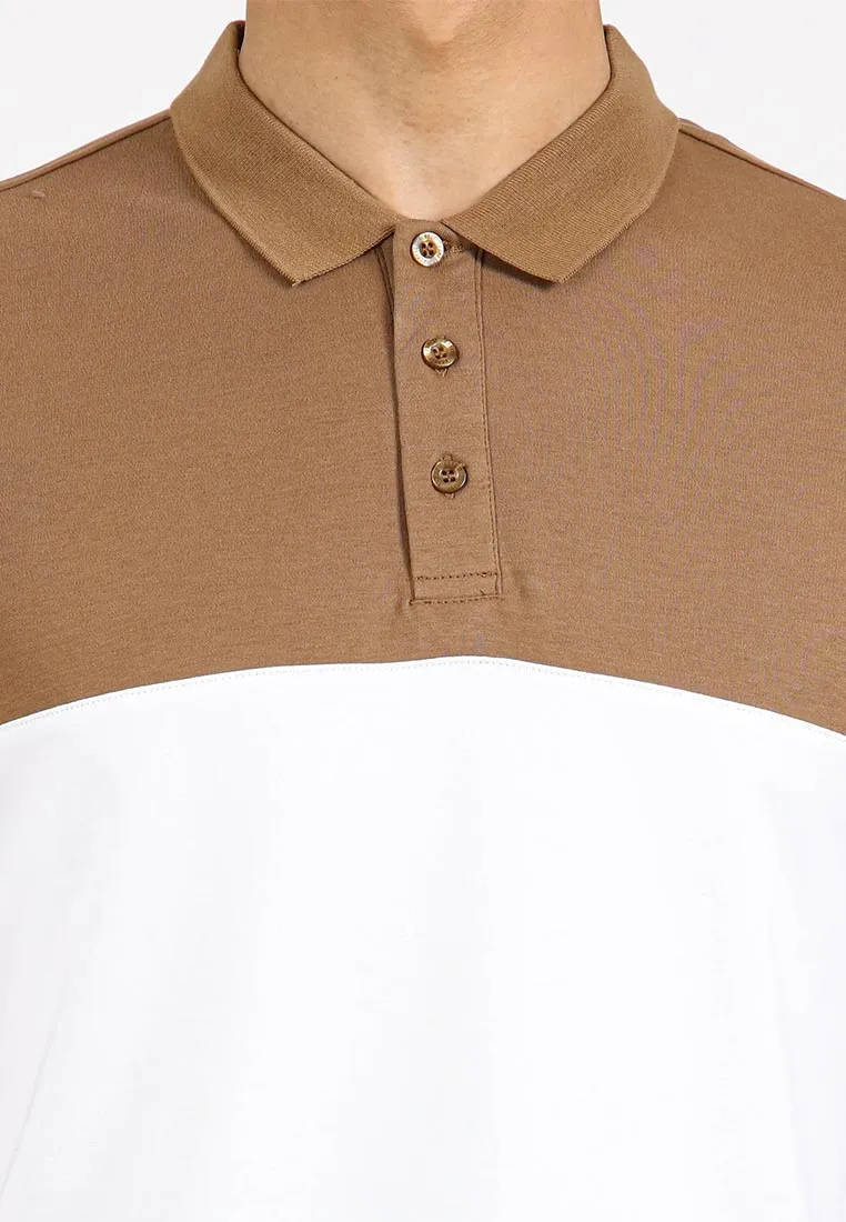 Forest Premium Weight Cotton Polo Tee 220gsm Interlock Knitted Colour Block Short Sleeve | Baju T Shirt Lelaki - 23851