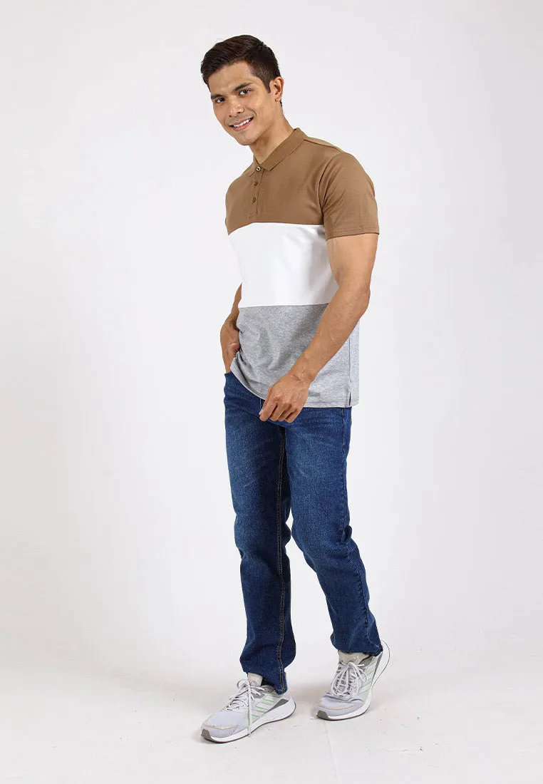 Forest Premium Weight Cotton Polo Tee 220gsm Interlock Knitted Colour Block Short Sleeve | Baju T Shirt Lelaki - 23851