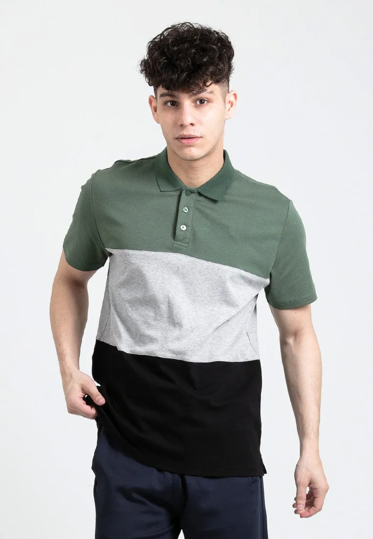 Forest Premium Weight Cotton Polo Tee 220gsm Interlock Knitted Colour Block Short Sleeve | Baju T Shirt Lelaki - 23851