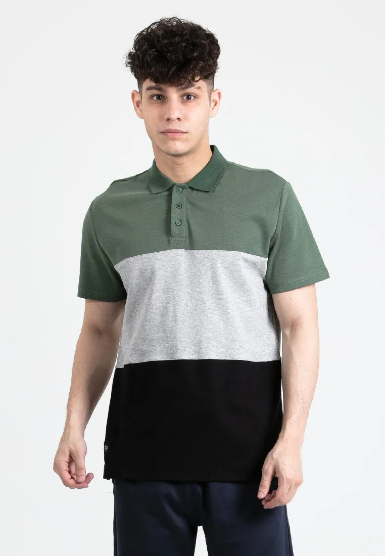 Forest Premium Weight Cotton Polo Tee 220gsm Interlock Knitted Colour Block Short Sleeve | Baju T Shirt Lelaki - 23851