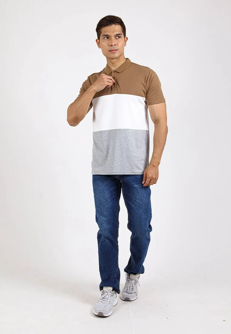 Forest Premium Weight Cotton Polo Tee 220gsm Interlock Knitted Colour Block Short Sleeve | Baju T Shirt Lelaki - 23851