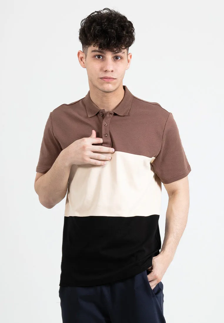 Forest Premium Weight Cotton Polo Tee 220gsm Interlock Knitted Colour Block Short Sleeve | Baju T Shirt Lelaki - 23851