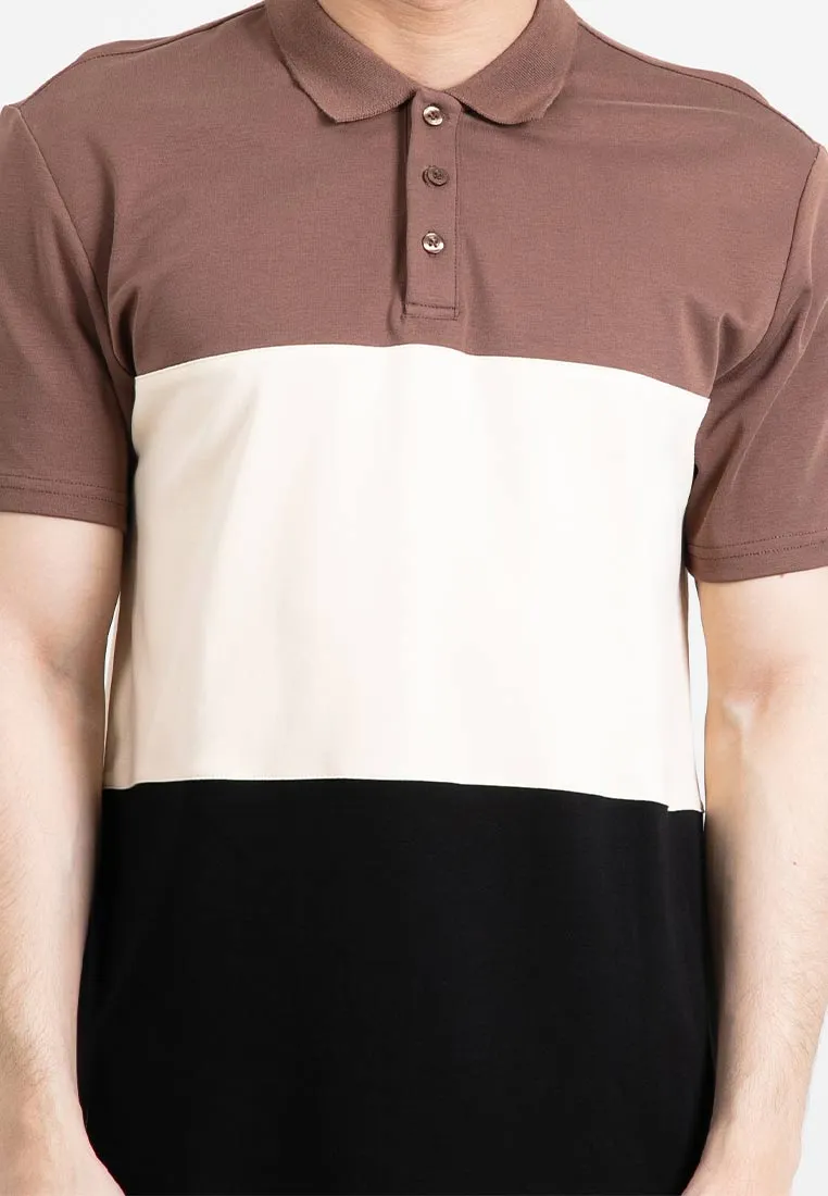 Forest Premium Weight Cotton Polo Tee 220gsm Interlock Knitted Colour Block Short Sleeve | Baju T Shirt Lelaki - 23851