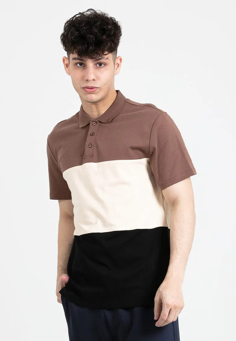 Forest Premium Weight Cotton Polo Tee 220gsm Interlock Knitted Colour Block Short Sleeve | Baju T Shirt Lelaki - 23851