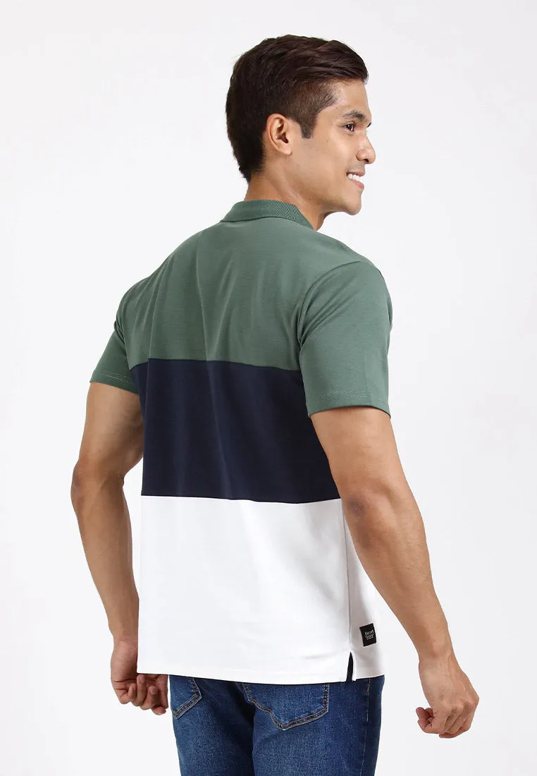 Forest Premium Weight Cotton Polo Tee 220gsm Interlock Knitted Colour Block Short Sleeve | Baju T Shirt Lelaki - 23851