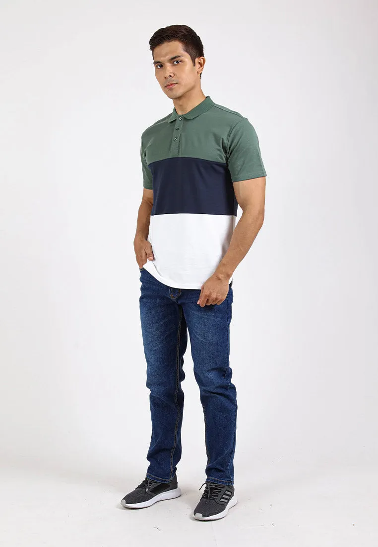 Forest Premium Weight Cotton Polo Tee 220gsm Interlock Knitted Colour Block Short Sleeve | Baju T Shirt Lelaki - 23851