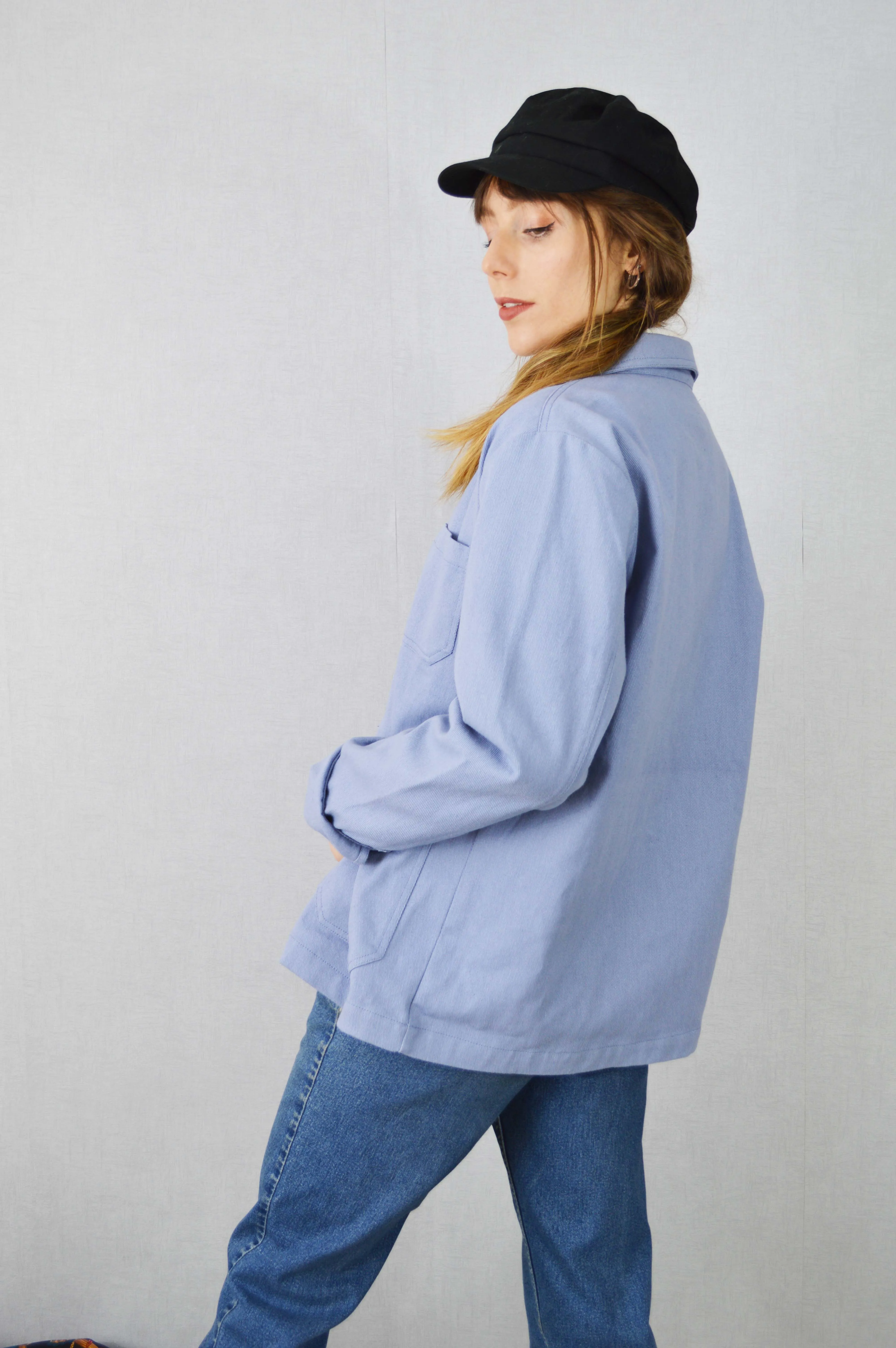 French Cotton Twill Chore Jacket Chalk Blue