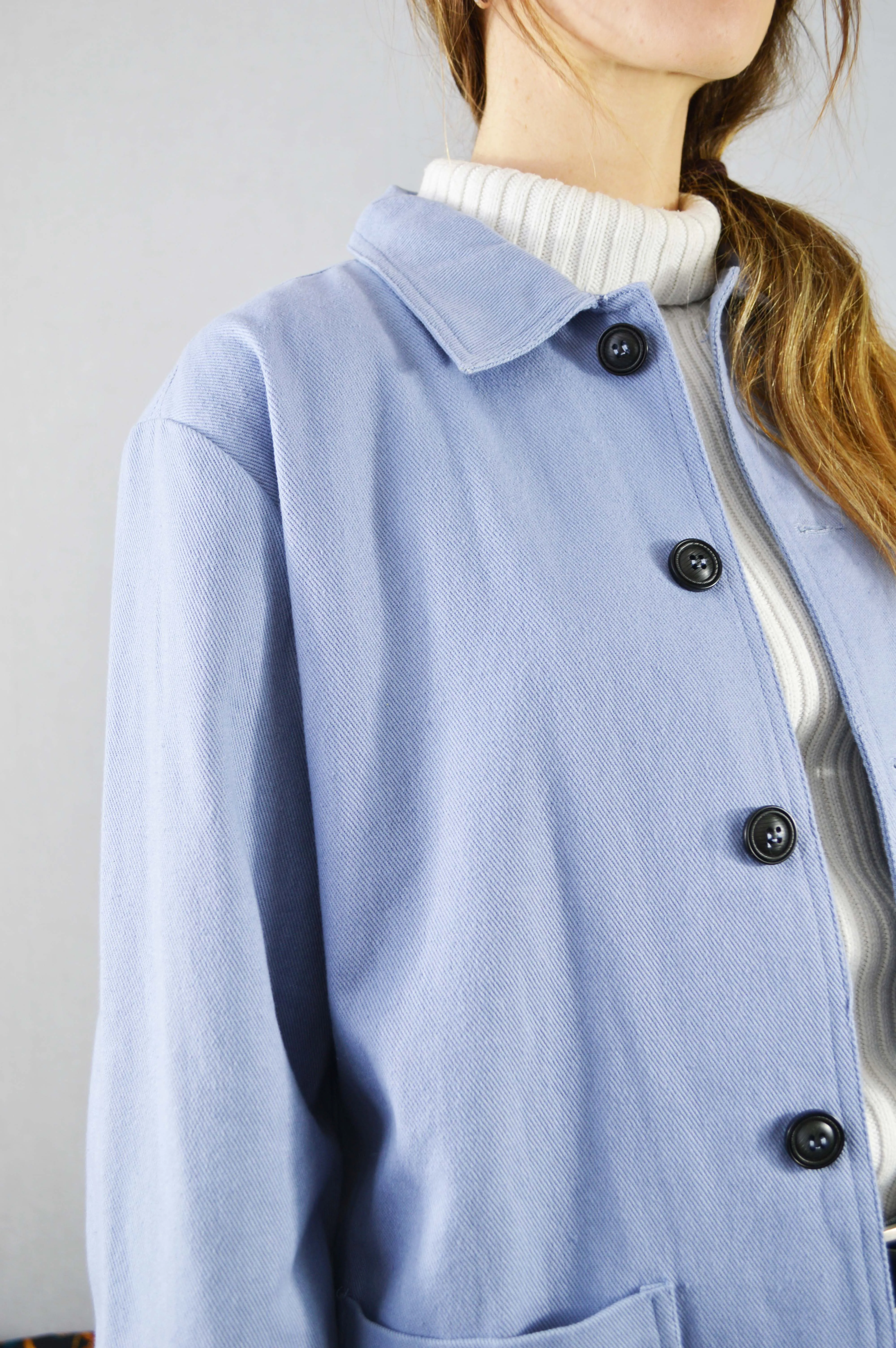 French Cotton Twill Chore Jacket Chalk Blue