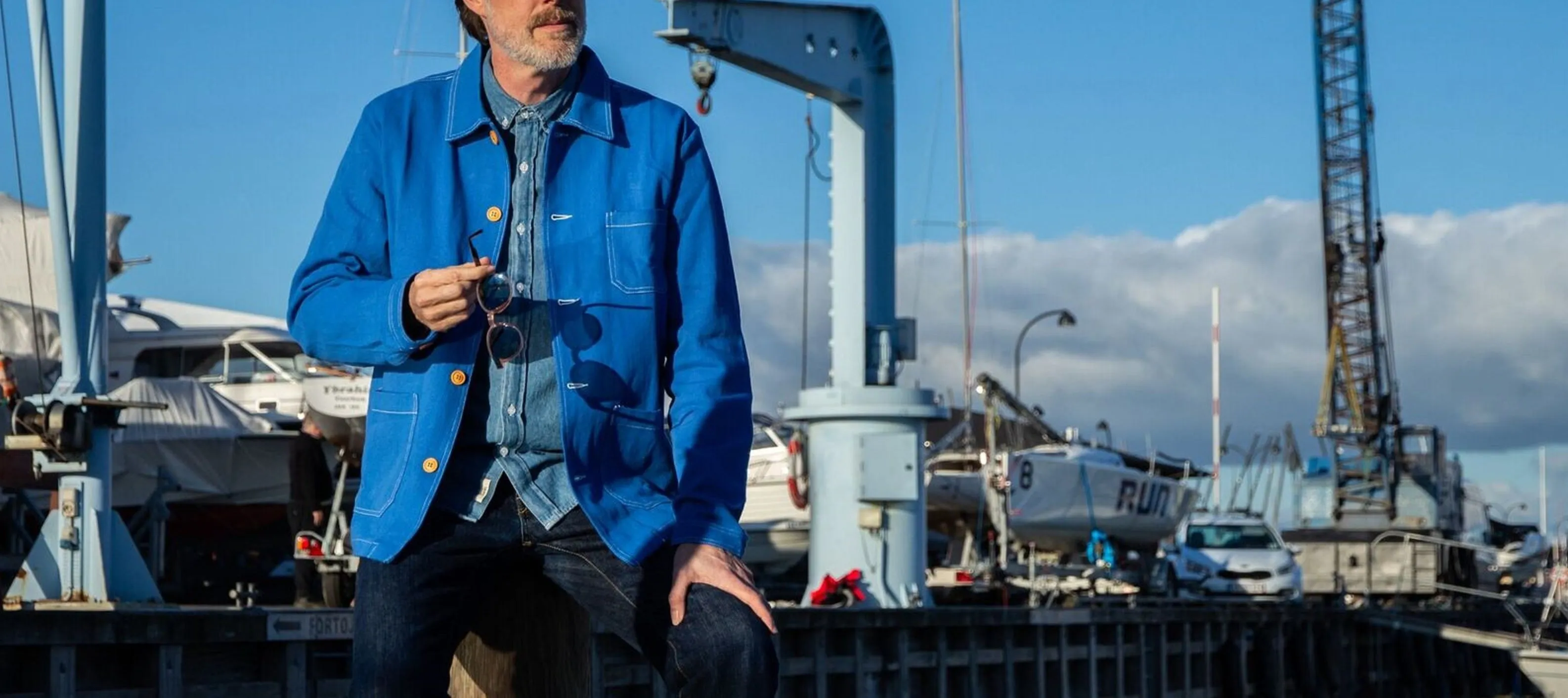French Cotton Twill Chore Jacket Cobalt Blue