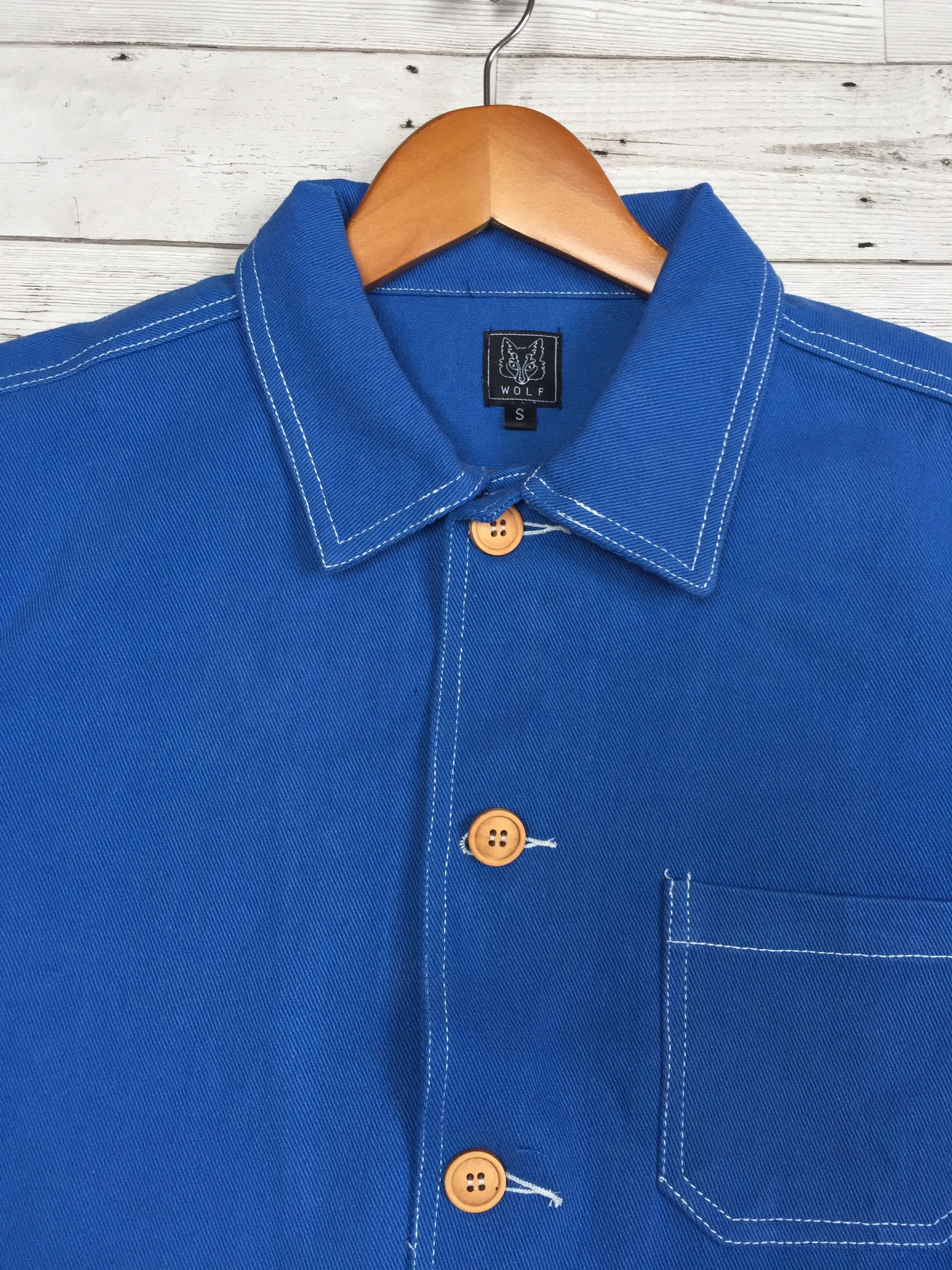French Cotton Twill Chore Jacket Cobalt Blue