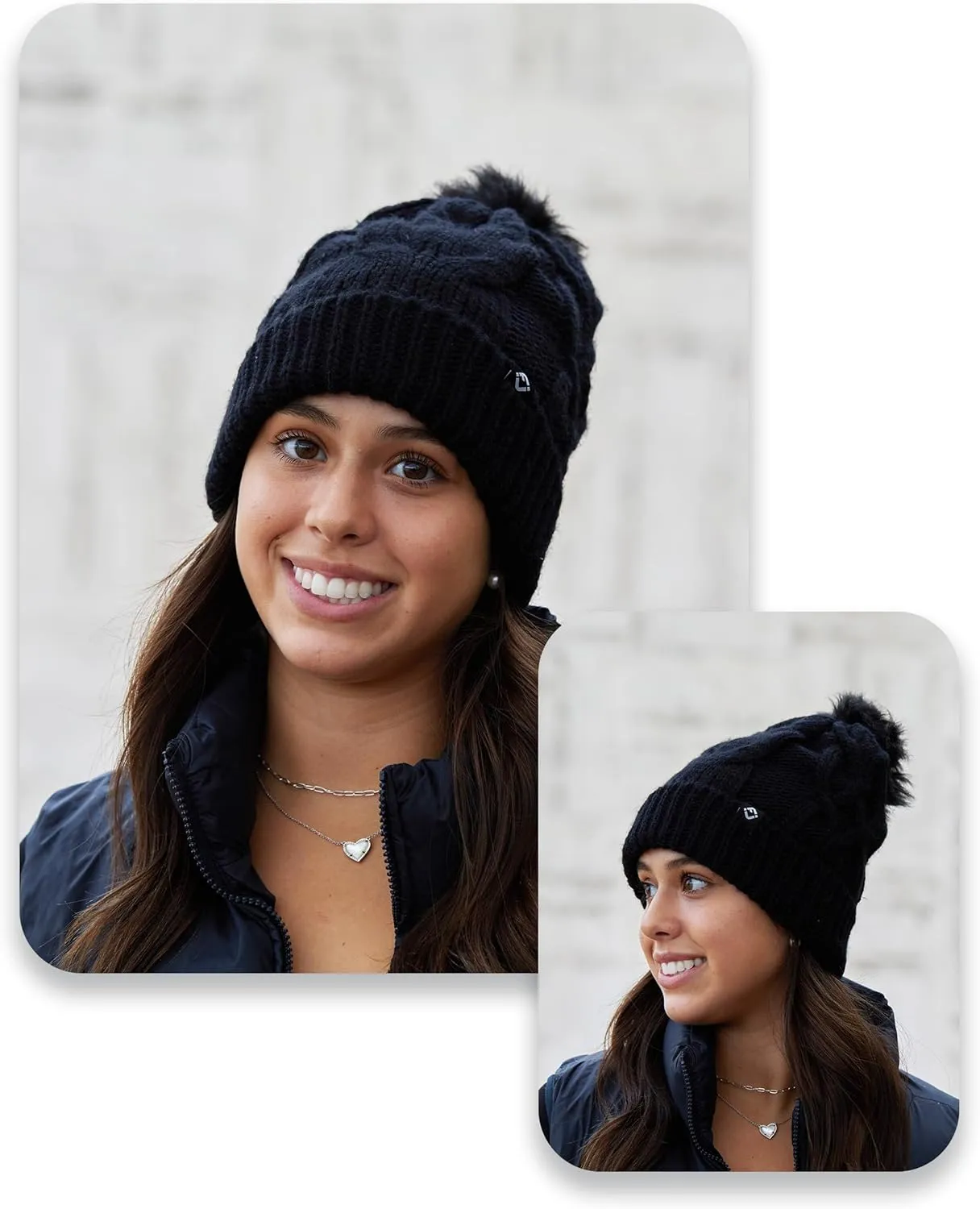 Funky Junque Women's Fleece Lined Winter Beanie - Cozy Cable Knit Pom Pom Hat - Burgundy, Lavender, Tan, Candy Pink