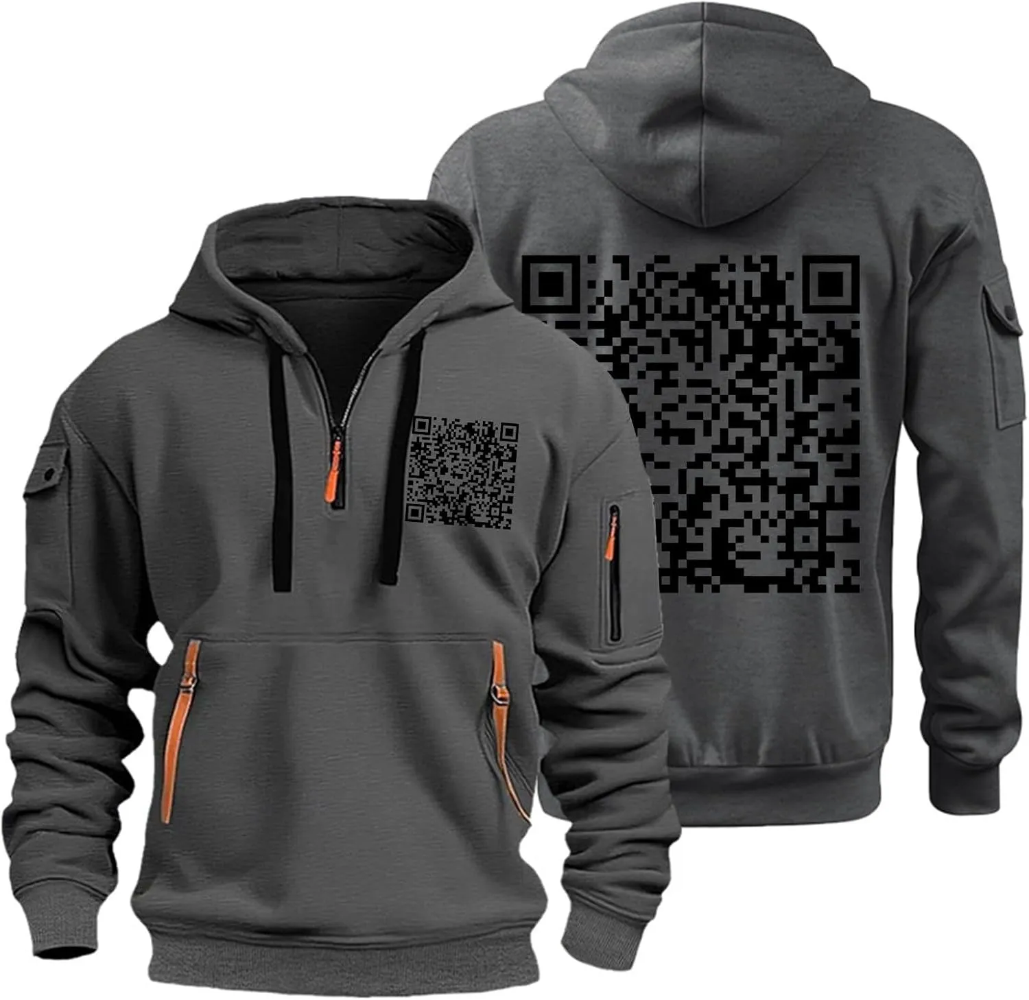 Funny Fu QR Code Hoodie Unisex, Mens 1/4 zip up Fuck You QR Code Hoodies Joke Funny Sweatshirt