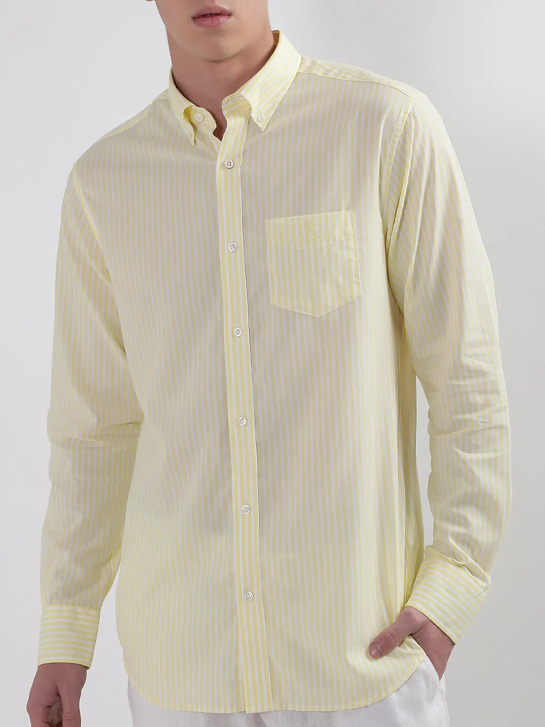 Gant Yellow Broadcloth Striped Regular Fit Shirt