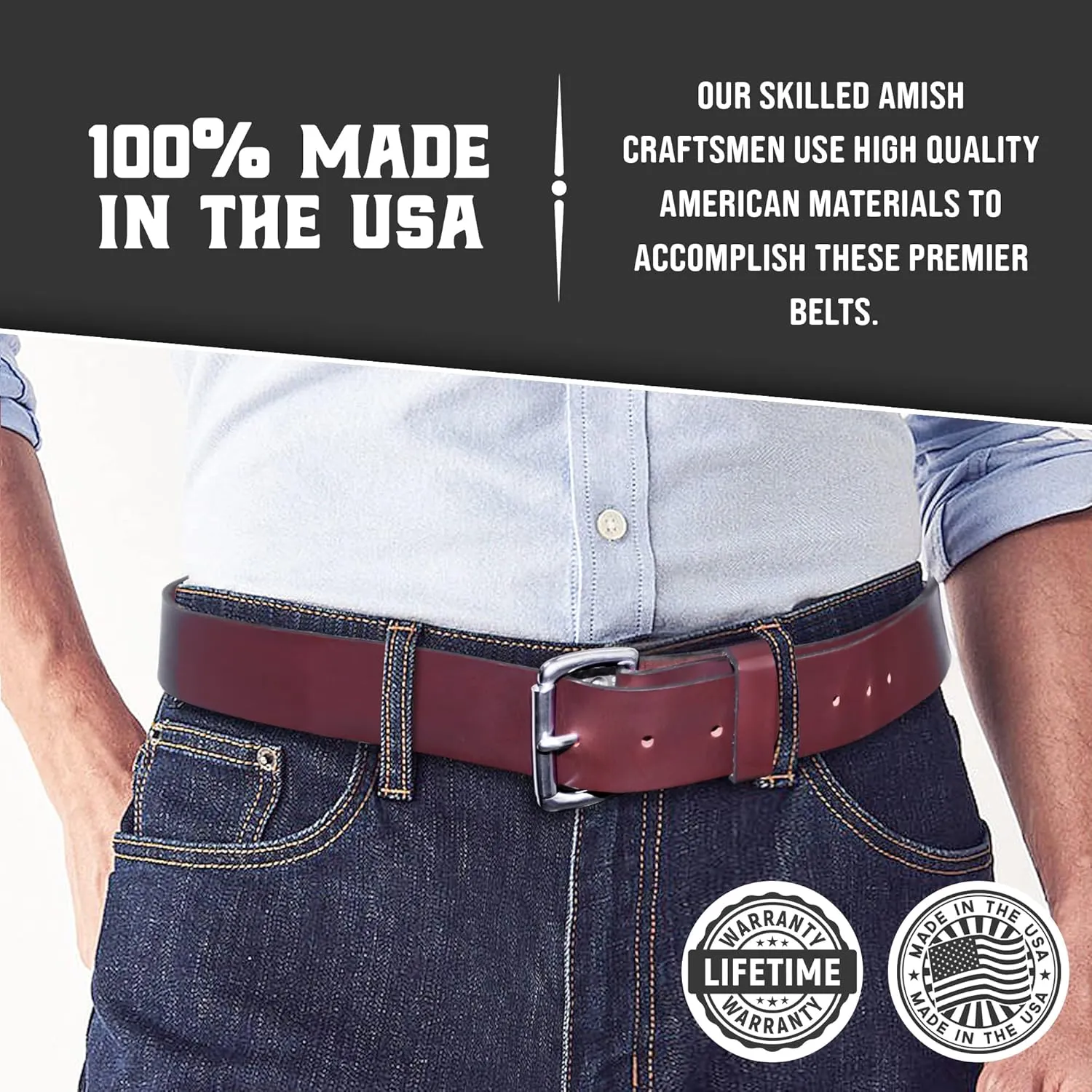 Genuine Veg Oil Tan Full Grain Leather-Mens Belts Leather Handmade By Amish-Heavy Duty Mens Belt 1.5 Wide 9/14 Oz-Made In USA