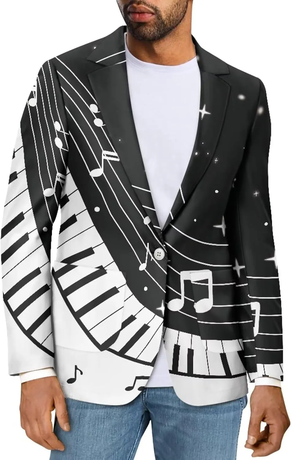 Gomyblomy One Button Formal Dress, Fashion Formal Blazer with Pockets, Casual Sports Jacket for Men
