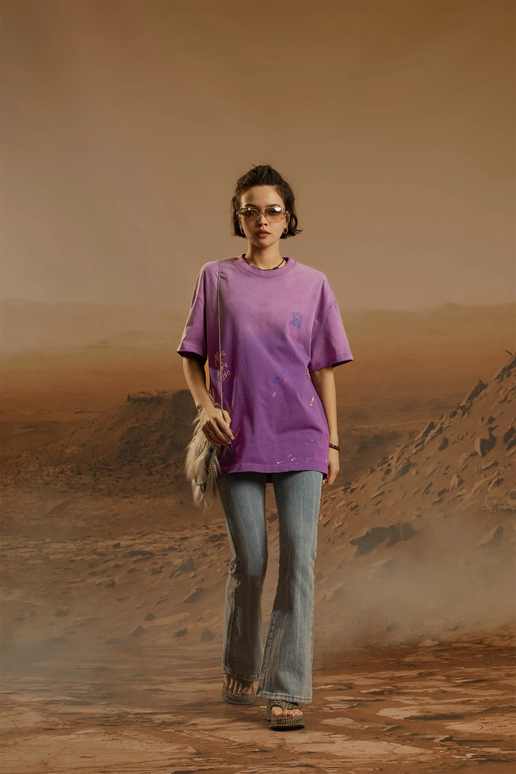 Gradient Loose Fit Paint Streaks T-Shirt
