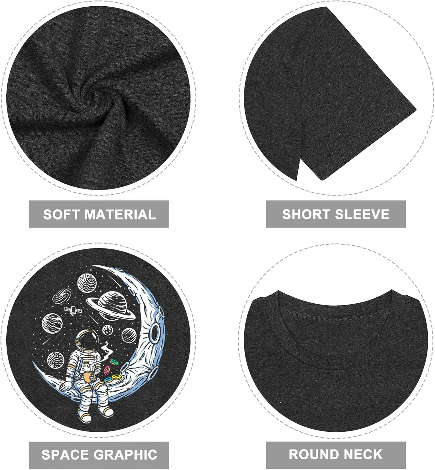 Graphic Shirt Women Cute Astronaut Moon Space Graphic Short Sleeve Tee Top