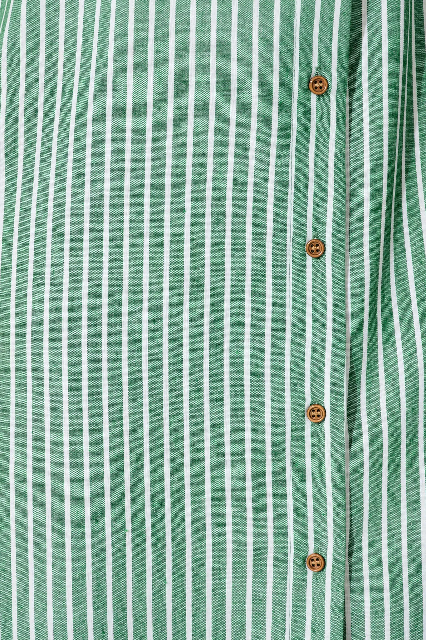 Green Striped Cotton Linen Shirt Dress