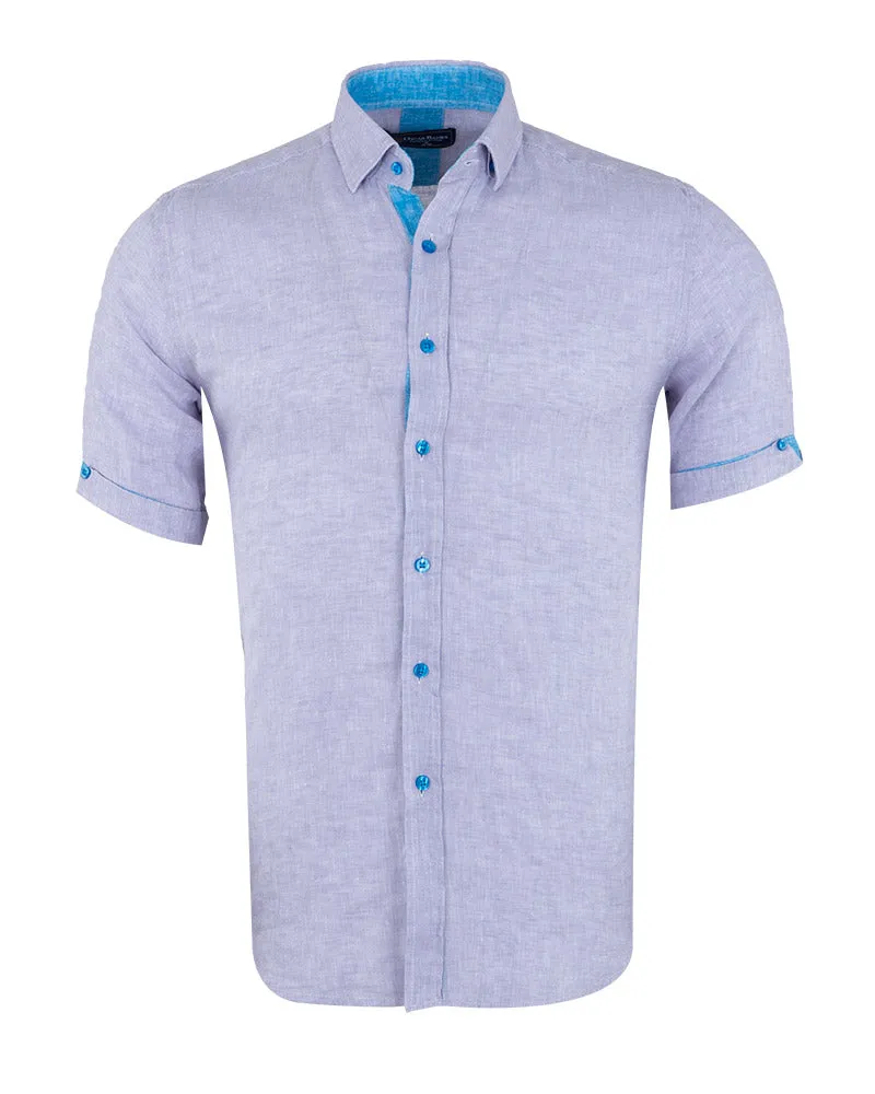 Grey Plain Linen Short Sleeve Shirt