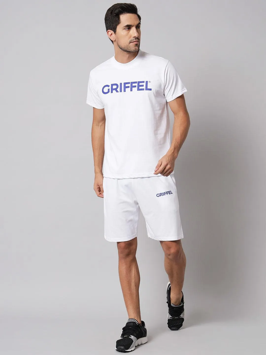 GRIFFEL Men Printed Navy Regular fit T-shirt and Short Set