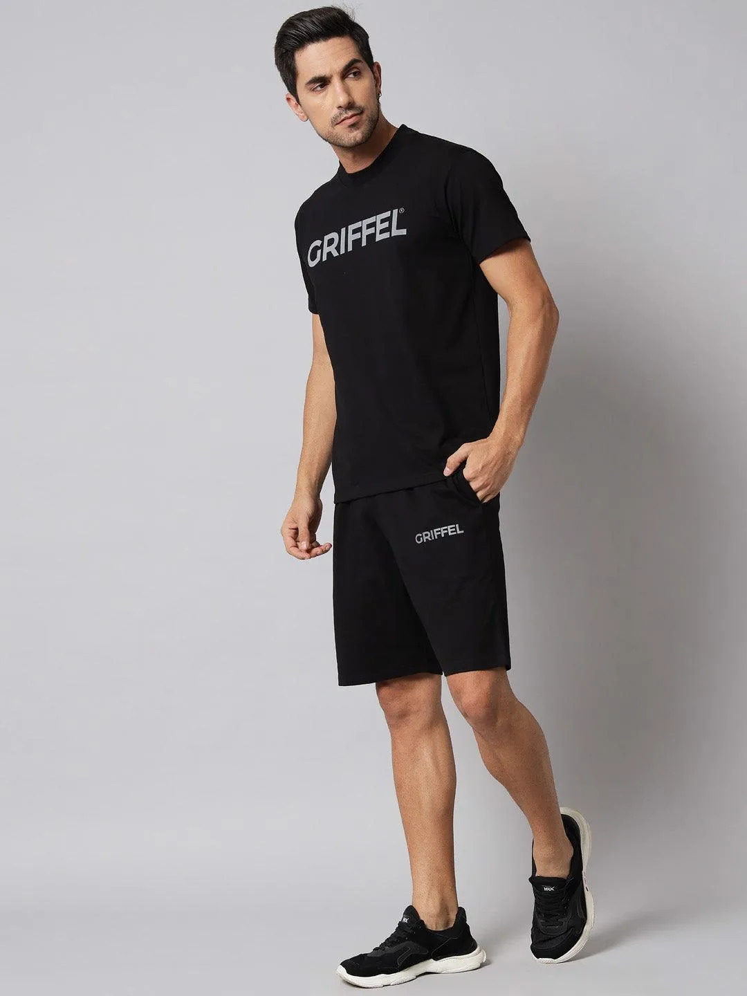GRIFFEL Men Printed Navy Regular fit T-shirt and Short Set