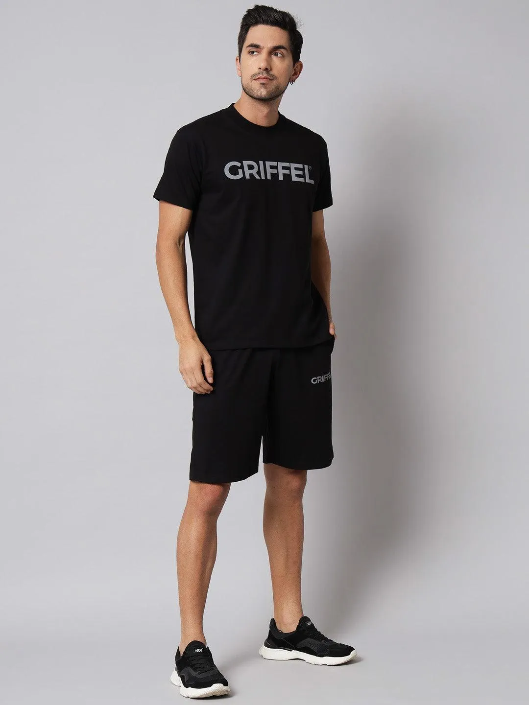GRIFFEL Men Printed Navy Regular fit T-shirt and Short Set