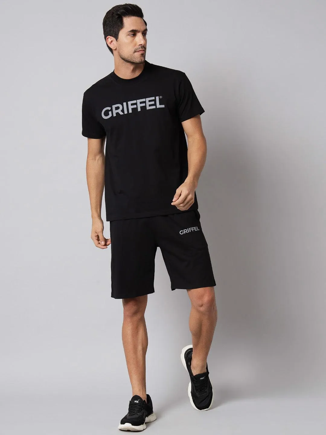 GRIFFEL Men Printed Navy Regular fit T-shirt and Short Set