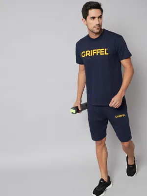 GRIFFEL Men Printed Navy Regular fit T-shirt and Short Set