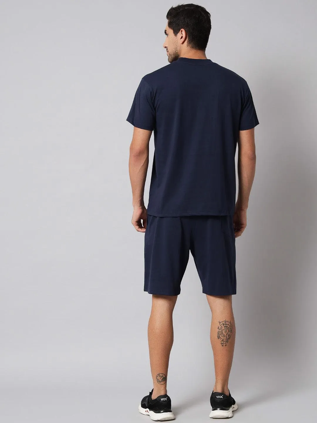 GRIFFEL Men Printed Navy Regular fit T-shirt and Short Set