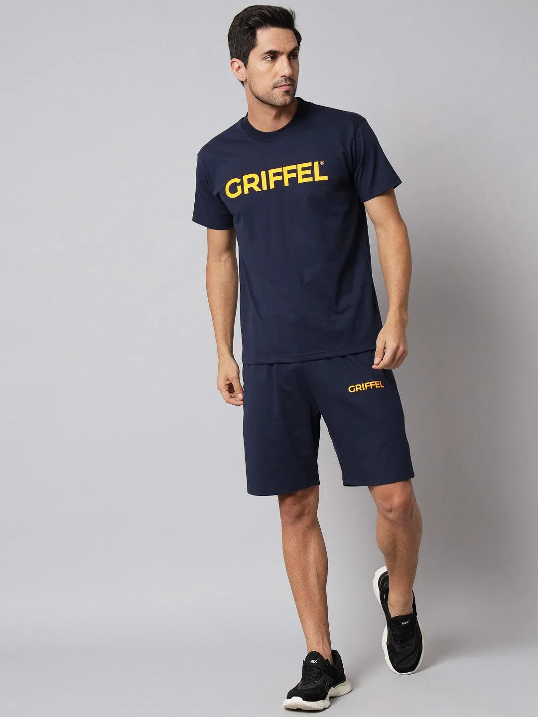 GRIFFEL Men Printed Navy Regular fit T-shirt and Short Set