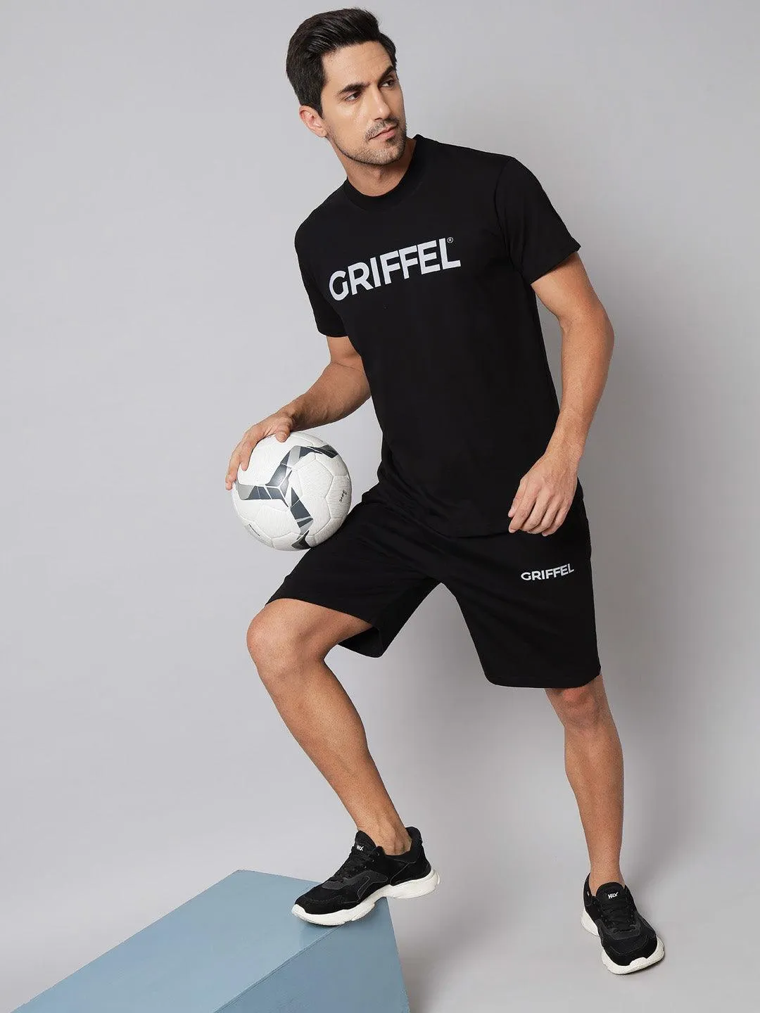 GRIFFEL Men Printed Navy Regular fit T-shirt and Short Set