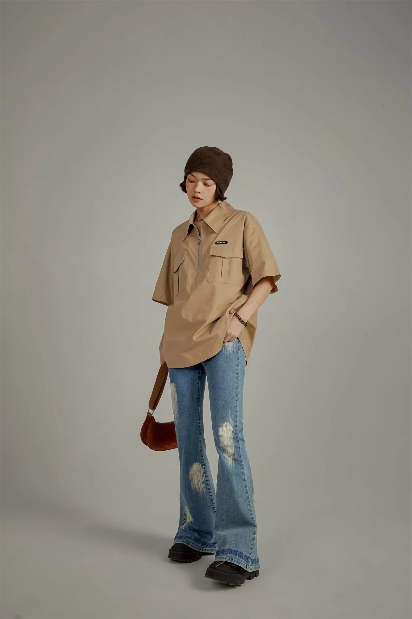 Half-Zip Loose-Fit Anorak Shirt