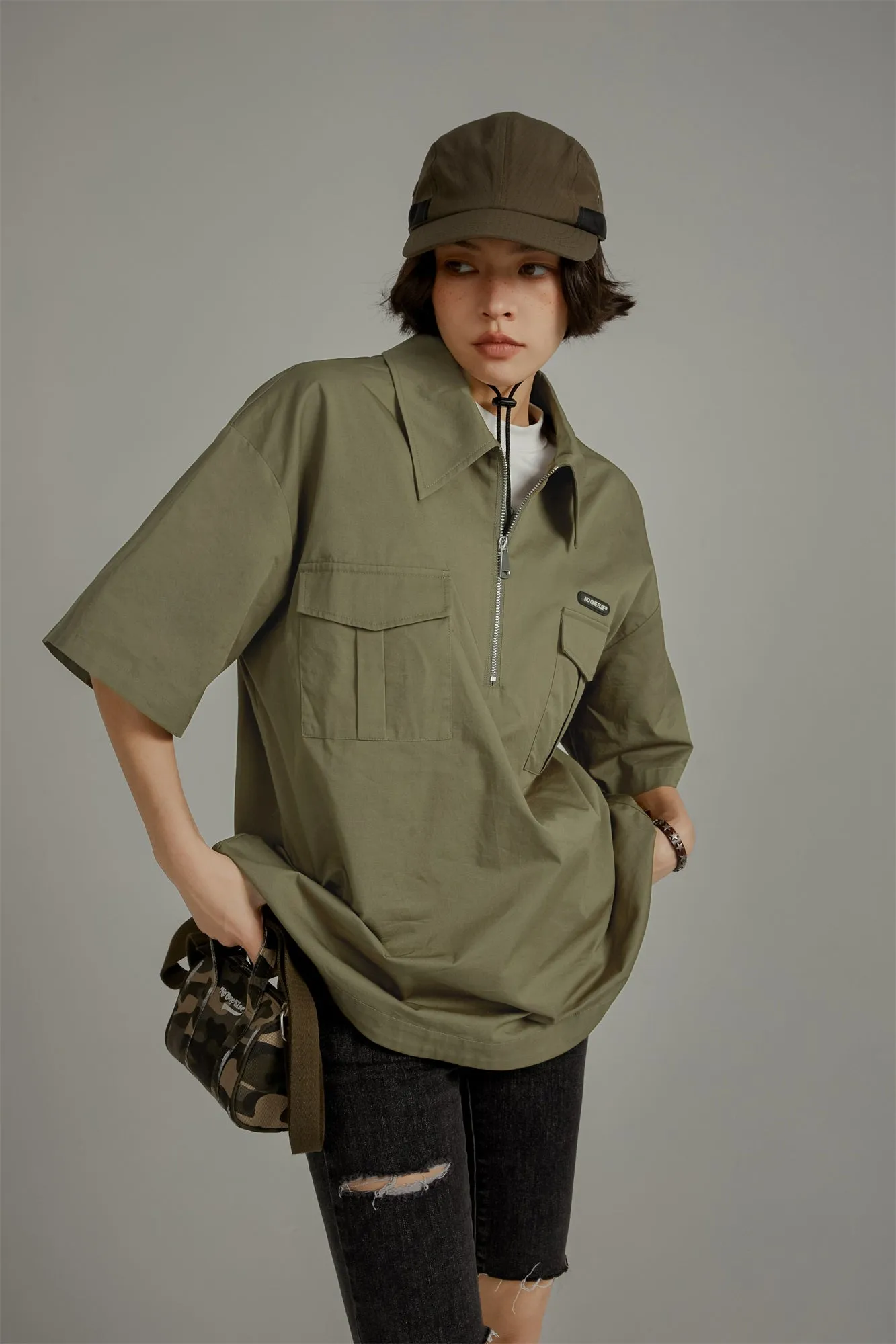 Half-Zip Loose-Fit Anorak Shirt