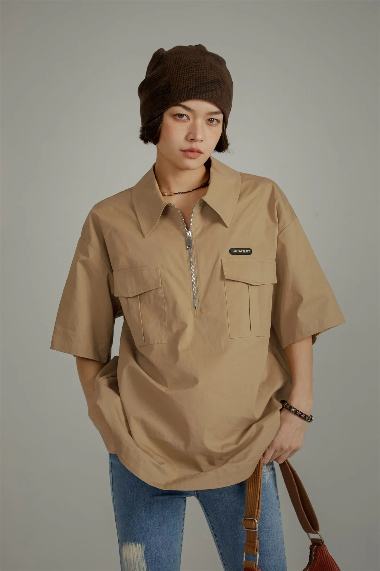 Half-Zip Loose-Fit Anorak Shirt